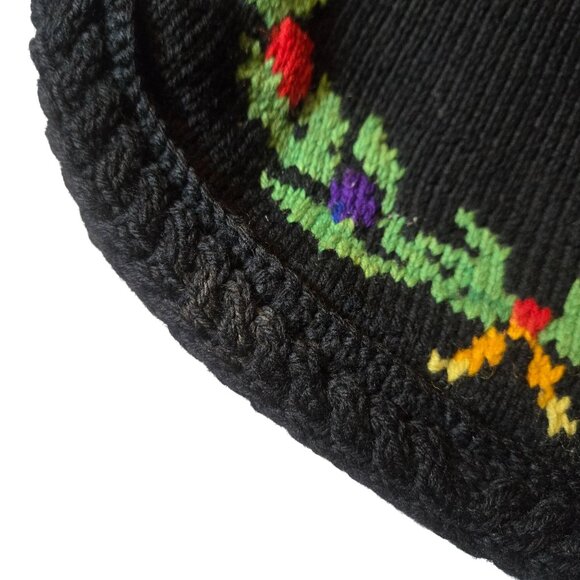 Vintage Christmas Wreath Knit Purse Black Holiday Retro Floral Handbag - Picture 6 of 16